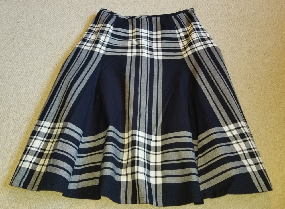 Womens Skirt-YORKLAND-navy/blue plaid A-line lined Preppy Old Money-XS